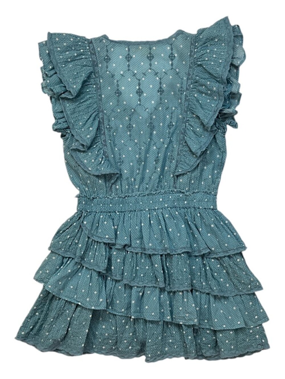 LoveShackFancy Corelli Dress P 00 Blue Bonnet Mini Ruffle Tiered - Picture 14 of 16